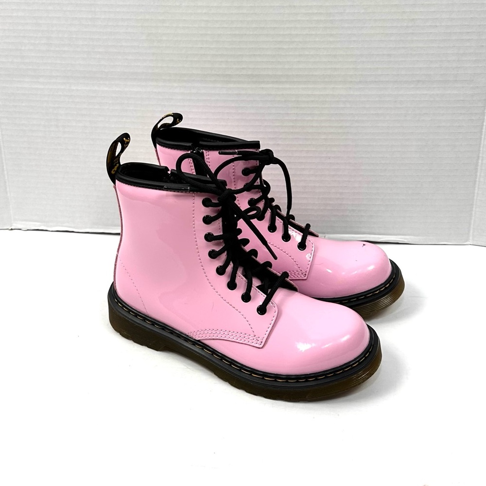 Dr. Martens Kids Glossy Pink Lace-Up Combat Boots